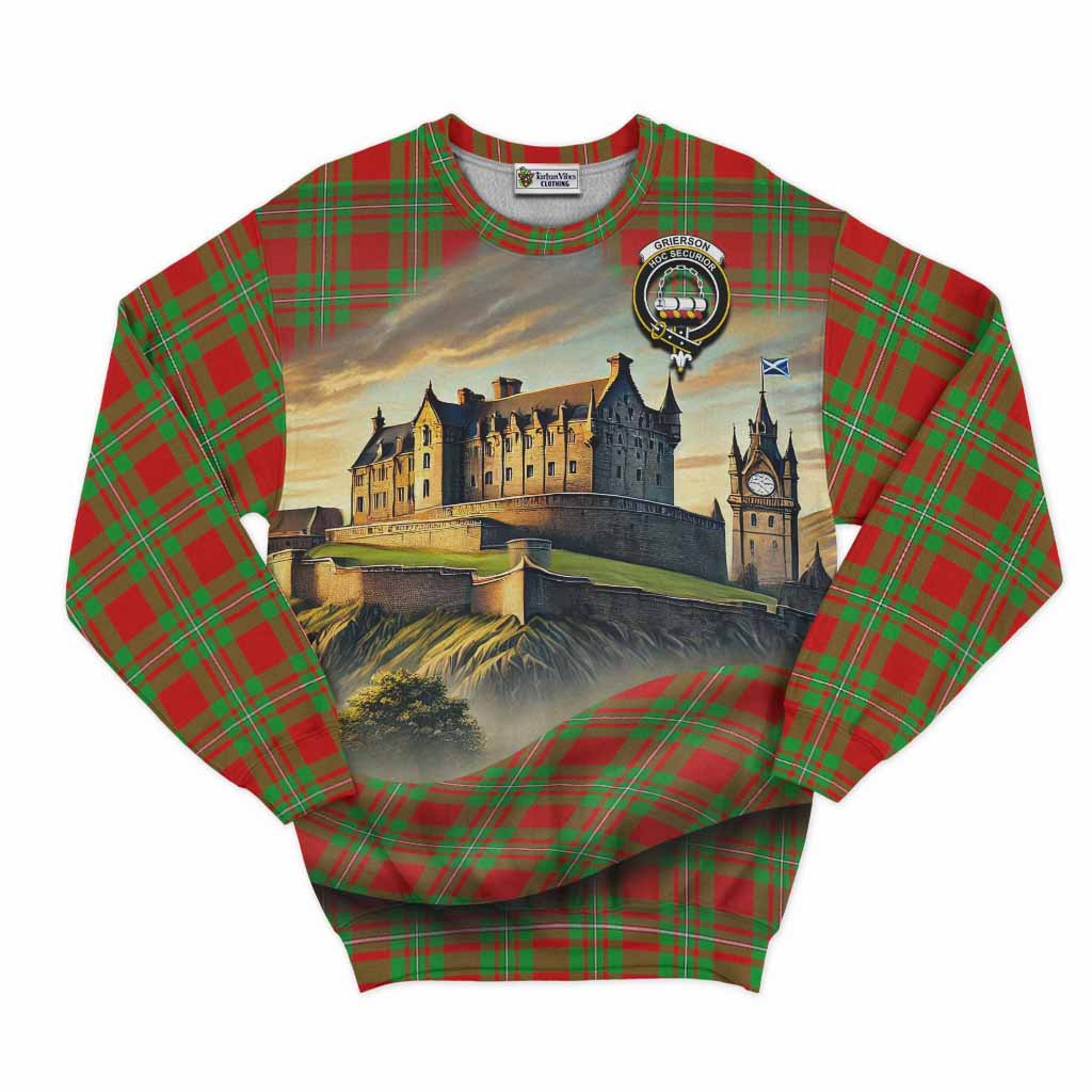 Grierson Tartan Family Crest Sweatshirt with Scottish Ancient Castle Style Unisex - Tartan Vibes Clothing