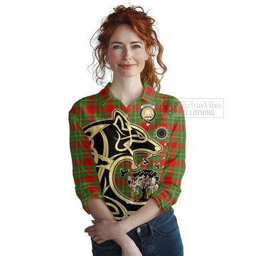 Grierson Tartan Women's Casual Shirt with Family Crest Celtic Wolf Style Female - Tartan Vibes Clothing
