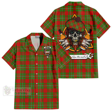 Grierson Tartan Hawaiian Shirt with Family Crest and Bearded Skull Holding Bottles of Whiskey Kid - Tartan Vibes Clothing