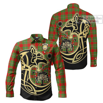 Grierson Tartan Long Sleeve Button Shirt with Family Crest Celtic Wolf Style Men's Shirt S - Tartan Vibes Clothing