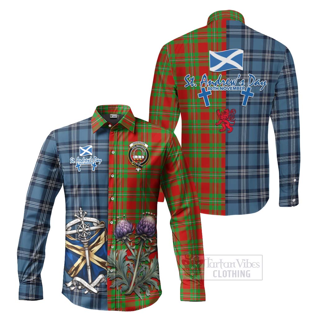 Grierson Tartan Long Sleeve Button Shirt Happy St. Andrew's Day Half Tartan Style Men's Shirt S - Tartan Vibes Clothing