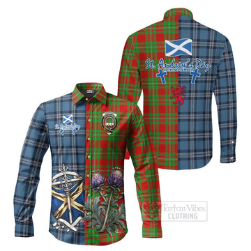 Grierson Tartan Long Sleeve Button Shirt Happy St. Andrew's Day Half Tartan Style Men's Shirt S - Tartan Vibes Clothing