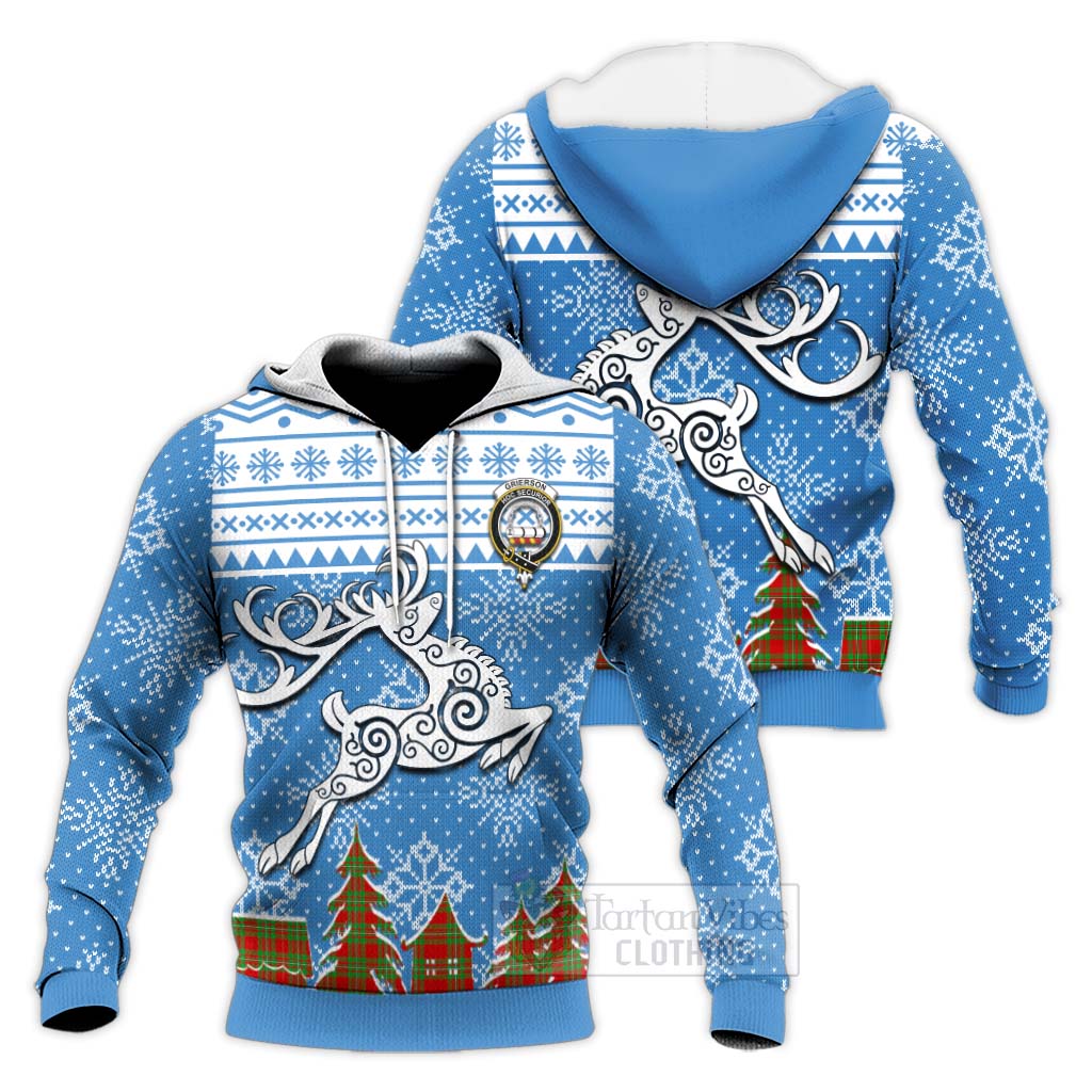 Grierson Clan Christmas Knitted Hoodie Celtic Reindeer Style Unisex Knitted Pullover Hoodie - Tartan Vibes Clothing