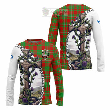 Grierson Tartan Long Sleeve T-Shirt with Family Crest and St. Andrew's Cross Accented by Thistle Vines Unisex - Tartan Vibes Clothing