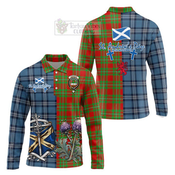 Grierson Tartan Long Sleeve Polo Shirt Happy St. Andrew's Day Half Tartan Style Unisex - Tartan Vibes Clothing