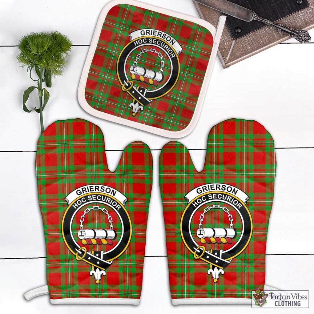 Grierson Tartan Combo Oven Mitt & Pot-Holder with Family Crest White - Tartan Vibes Clothing