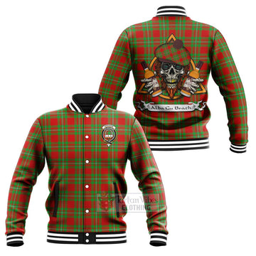 Grierson Tartan Baseball Jacket with Family Crest and Bearded Skull Holding Bottles of Whiskey Unisex - Tartan Vibes Clothing