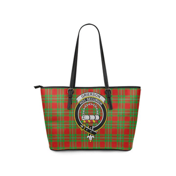 Grierson Tartan Leather Tote Bag with Family Crest - Tartan Vibes Clothing