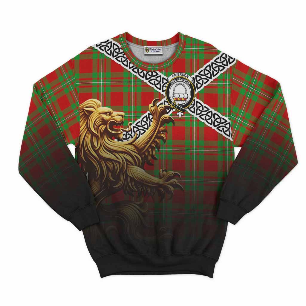 Grierson Crest Tartan Sweatshirt with Golden Lion Emblem Celtic Style Unisex - Tartan Vibes Clothing