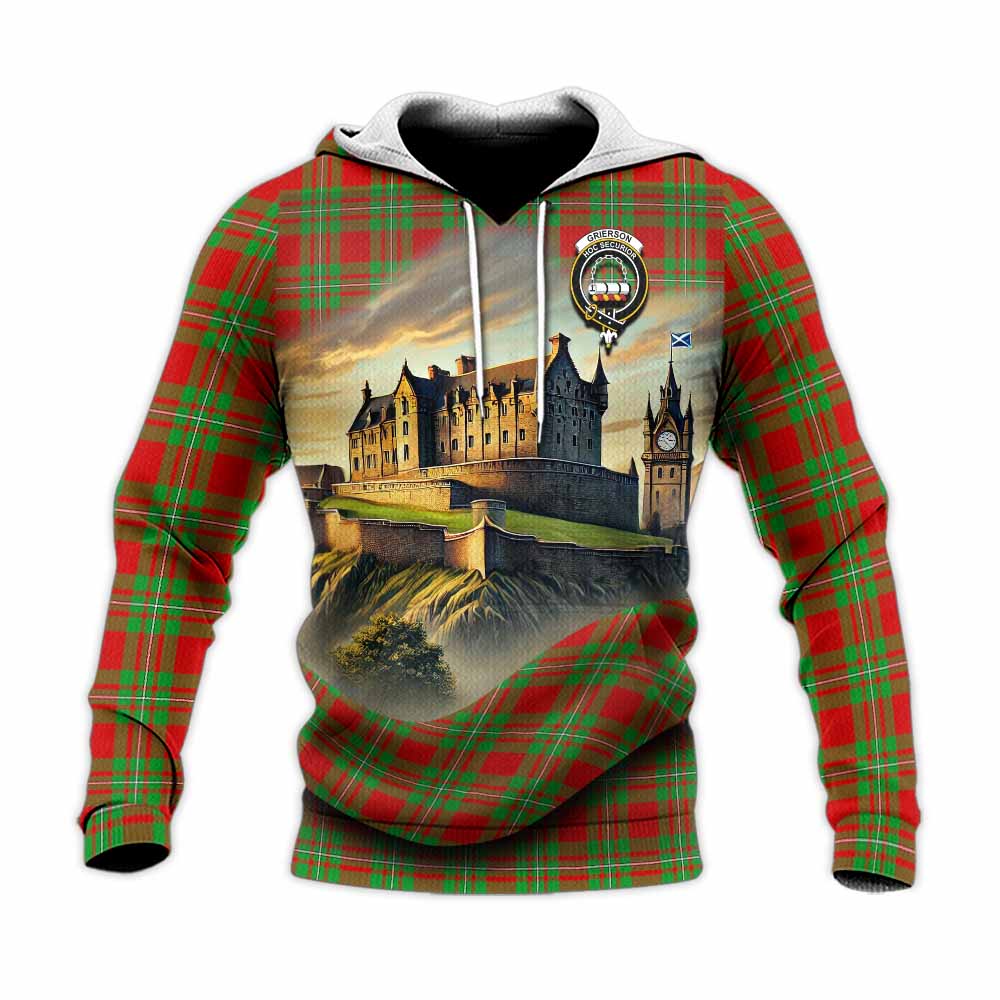 Grierson Tartan Family Crest Knitted Hoodie with Scottish Ancient Castle Style Unisex Knitted Pullover Hoodie - Tartan Vibes Clothing