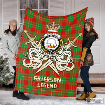 Grierson Tartan Blanket with Clan Crest and the Golden Sword of Courageous Legacy X-Large 59 x 79 inches 150 x 200 cm - Tartan Vibes Clothing