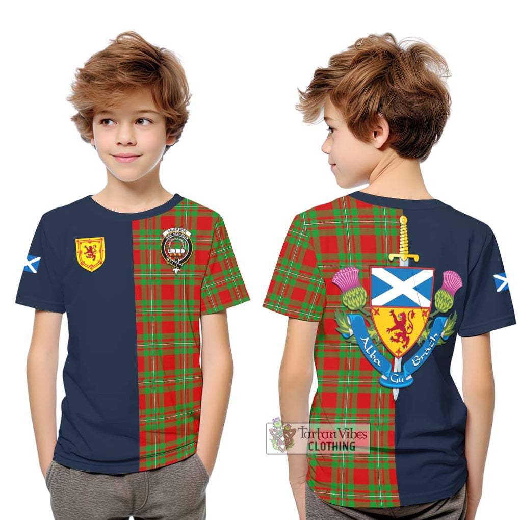 Grierson Tartan Kid T-Shirt Alba with Scottish Lion Royal Arm Half Style Youth XL Size14 - Tartan Vibes Clothing