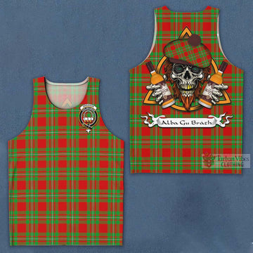 Grierson Tartan Men's Tank Top with Family Crest and Bearded Skull Holding Bottles of Whiskey Men - Tartan Vibes Clothing