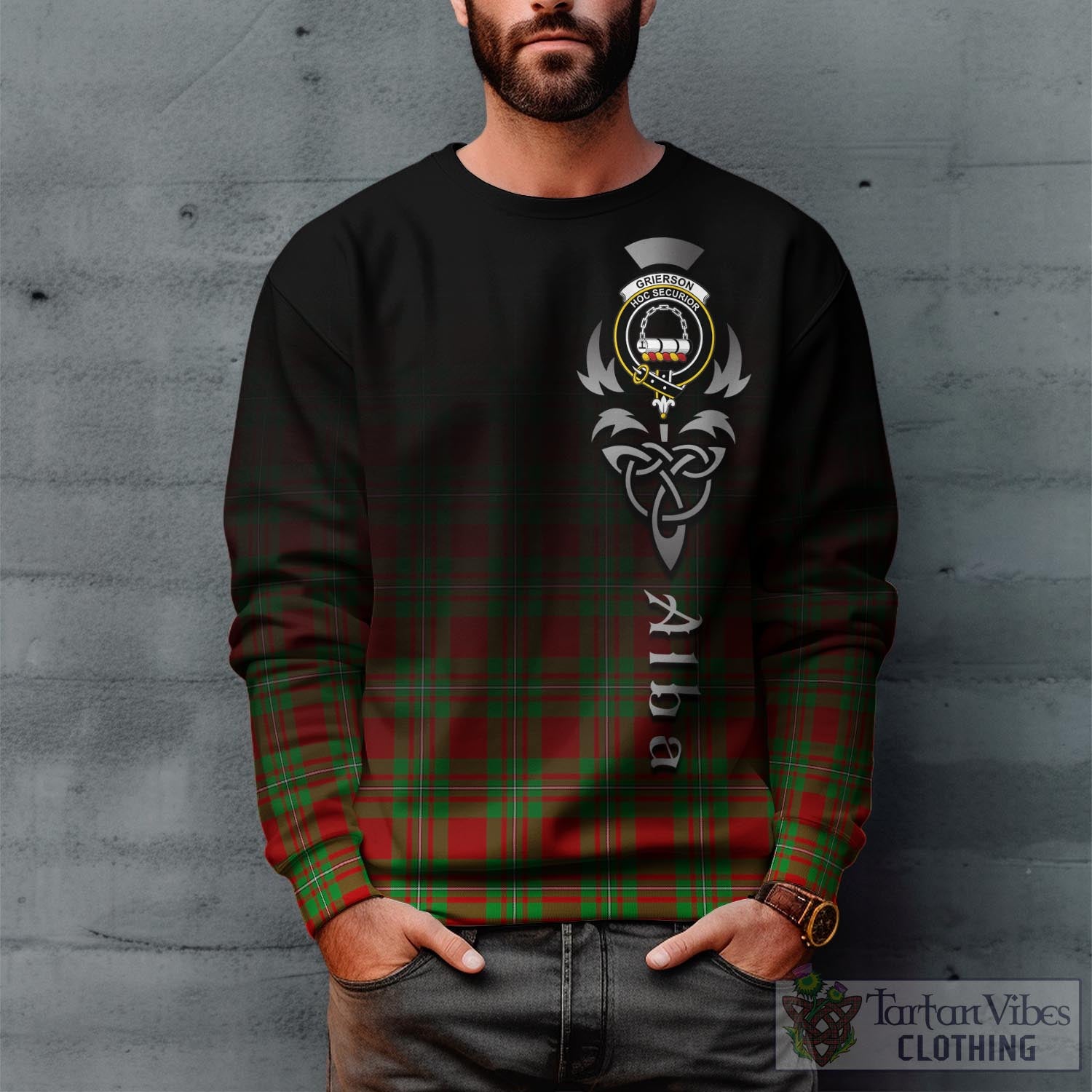Grierson Tartan Sweatshirt Featuring Alba Gu Brath Family Crest Celtic Inspired Unisex - Tartan Vibes Clothing