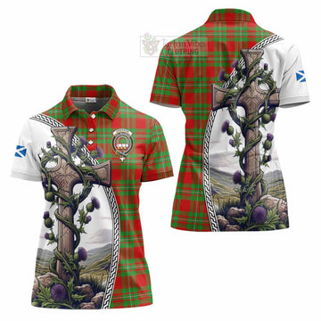 Grierson Tartan Women's Polo Shirt with Family Crest and St. Andrew's Cross Accented by Thistle Vines Women - Tartan Vibes Clothing