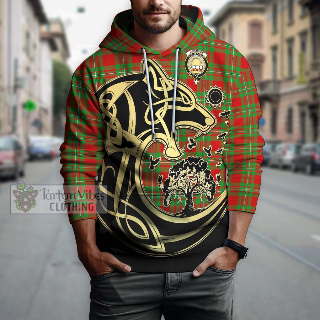 Grierson Tartan Hoodie with Family Crest Celtic Wolf Style Zip Hoodie - Tartan Vibes Clothing