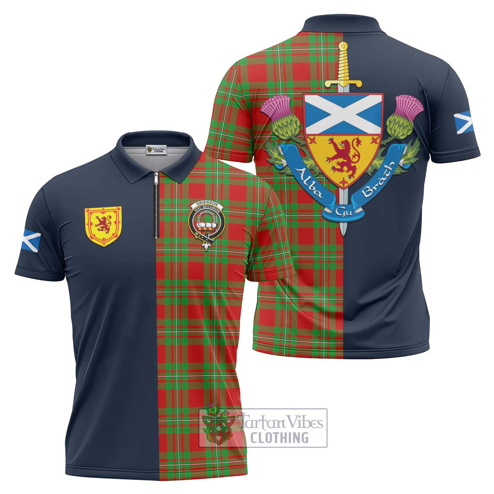 Grierson Tartan Zipper Polo Shirt Alba with Scottish Lion Royal Arm Half Style Unisex - Tartan Vibes Clothing