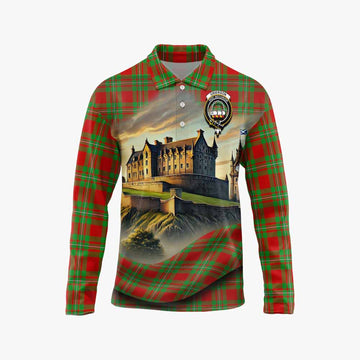Grierson Tartan Family Crest Long Sleeve Polo Shirt with Scottish Ancient Castle Style Unisex - Tartan Vibes Clothing