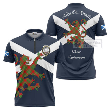 Grierson Tartan Lion Rampant Zipper Polo Shirt Proudly Display Your Heritage with Alba Gu Brath and Clan Name Unisex - Tartan Vibes Clothing
