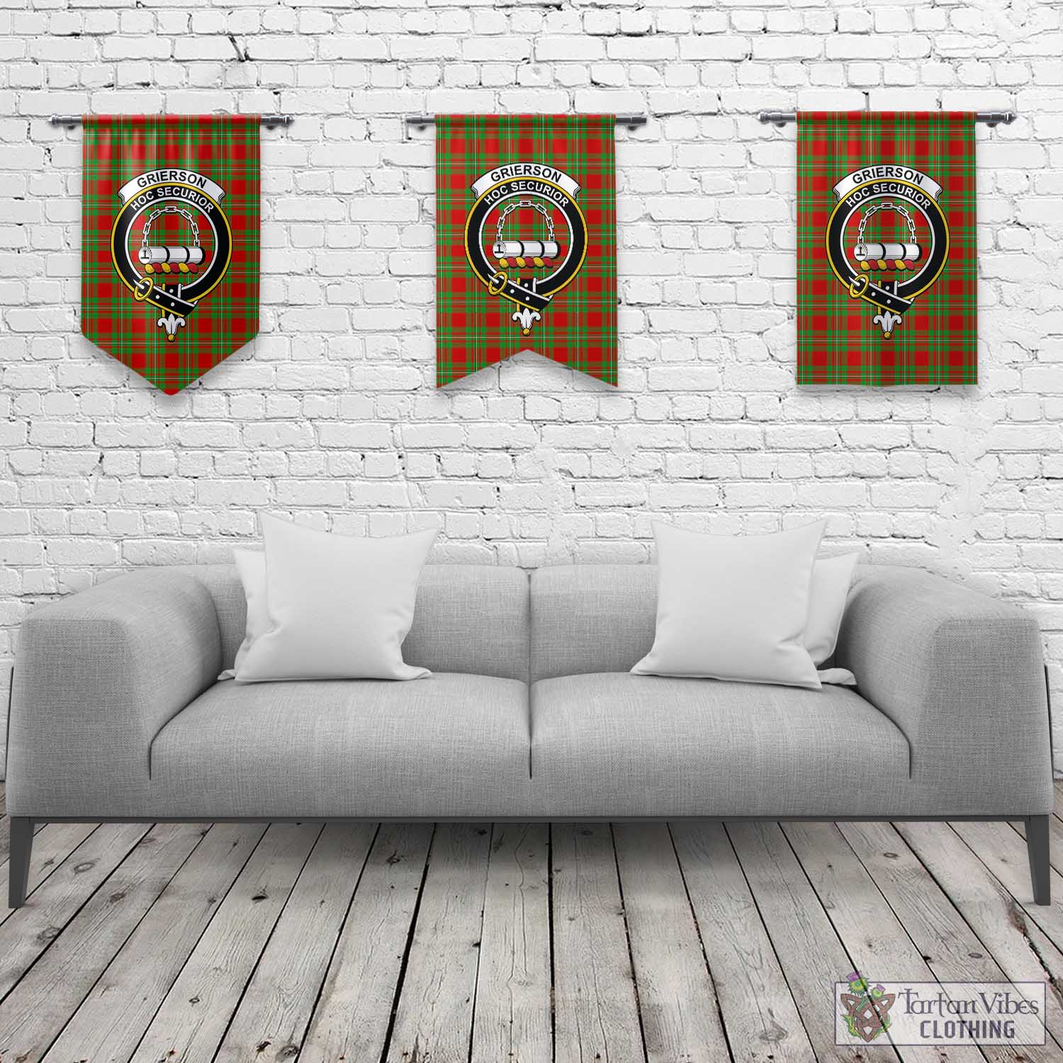 Grierson Tartan Gonfalon, Tartan Banner with Family Crest Rectangle - Tartan Vibes Clothing