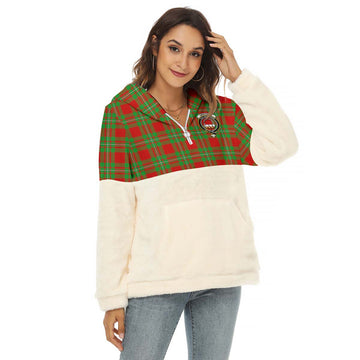 Grierson Tartan Half Style Women's Borg Fleece Hoodie with Half Zip with Family Crest Female - Tartan Vibes Clothing