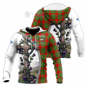 Grierson Tartan Knitted Hoodie with Family Crest and St. Andrew's Cross Accented by Thistle Vines Unisex Knitted Pullover Hoodie - Tartan Vibes Clothing