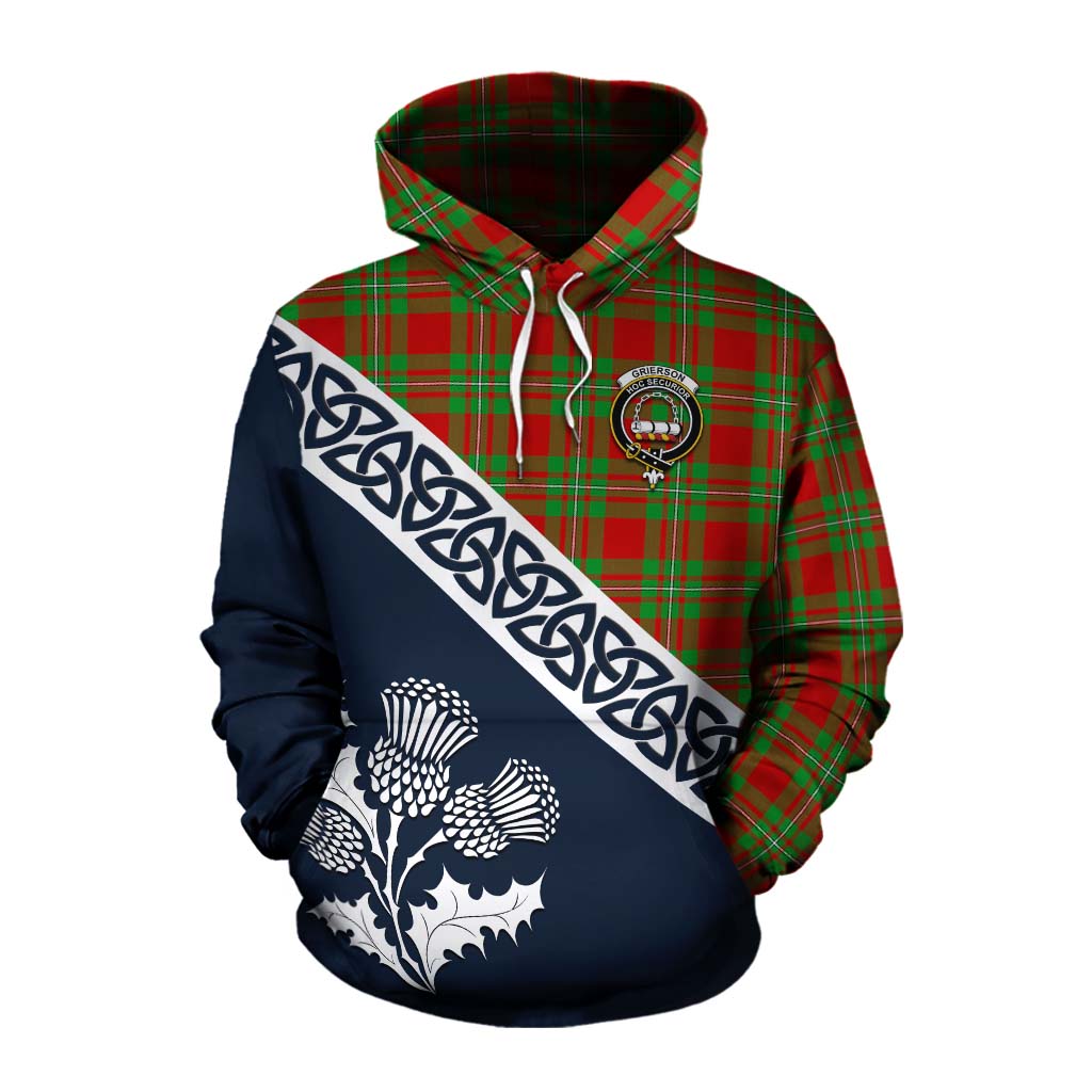 Grierson Tartan Cotton Hoodie Featuring Thistle and Scotland Map Pullover Hoodie XS - Tartan Vibes Clothing