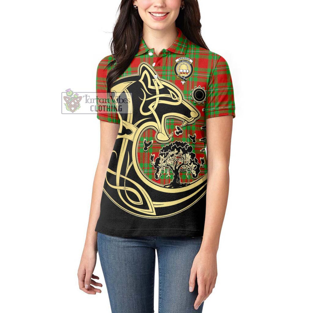 Grierson Tartan Women's Polo Shirt with Family Crest Celtic Wolf Style - Tartan Vibes Clothing
