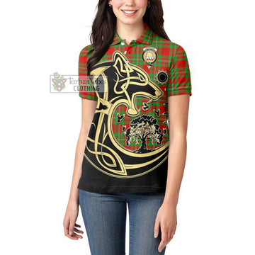 Grierson Tartan Women's Polo Shirt with Family Crest Celtic Wolf Style - Tartan Vibes Clothing