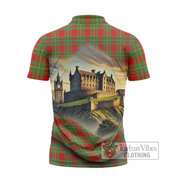 Grierson Tartan Family Crest Zipper Polo Shirt with Scottish Ancient Castle Style - Tartan Vibes Clothing
