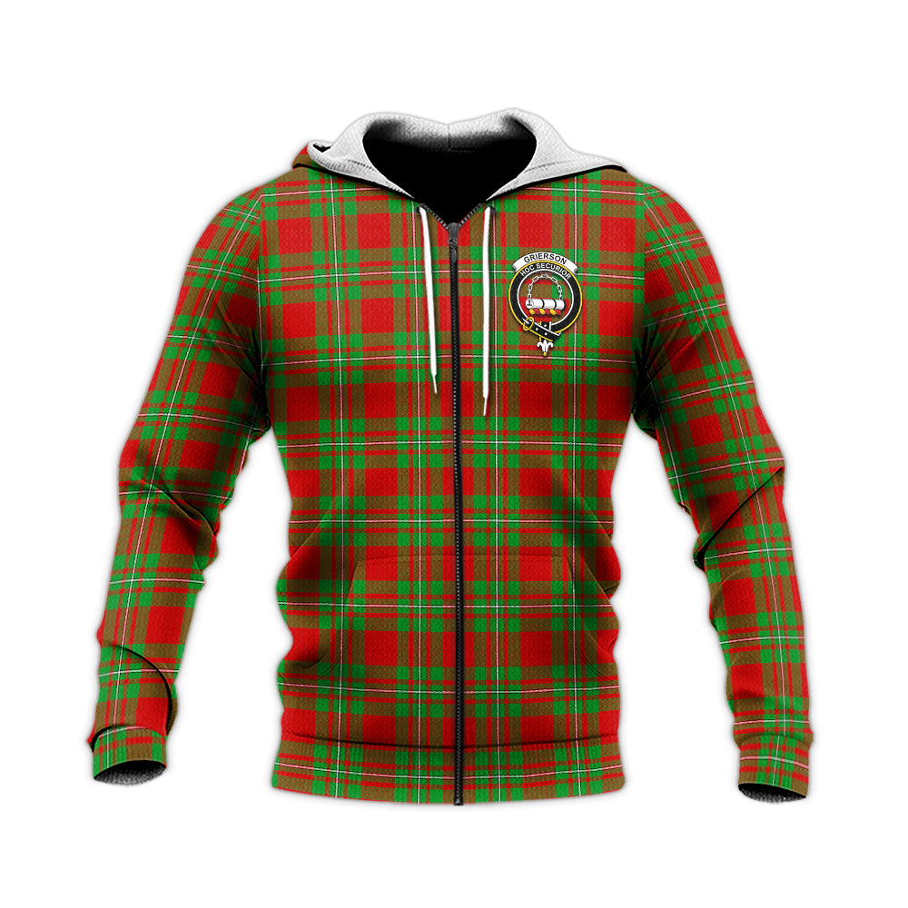 Grierson Tartan Knitted Hoodie with Family Crest Unisex Knitted Zip Hoodie - Tartan Vibes Clothing