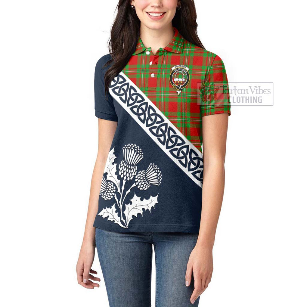 Grierson Tartan Women's Polo Shirt Featuring Thistle and Scotland Map - Tartanvibesclothing Store