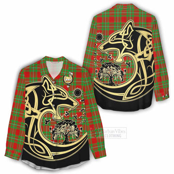 Grierson Tartan Women's Casual Shirt with Family Crest Celtic Wolf Style - Tartan Vibes Clothing