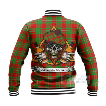 Grierson Tartan Baseball Jacket with Family Crest and Bearded Skull Holding Bottles of Whiskey - Tartan Vibes Clothing