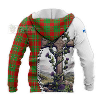 Grierson Tartan Knitted Hoodie with Family Crest and St. Andrew's Cross Accented by Thistle Vines - Tartan Vibes Clothing
