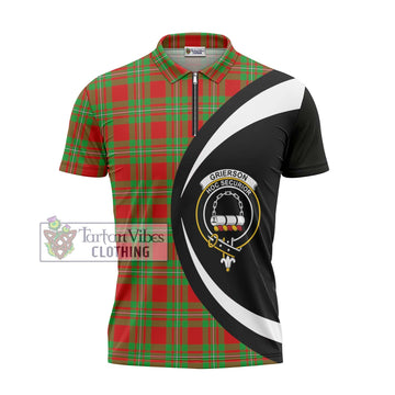 Grierson Tartan Zipper Polo Shirt with Family Crest Circle Style - Tartan Vibes Clothing