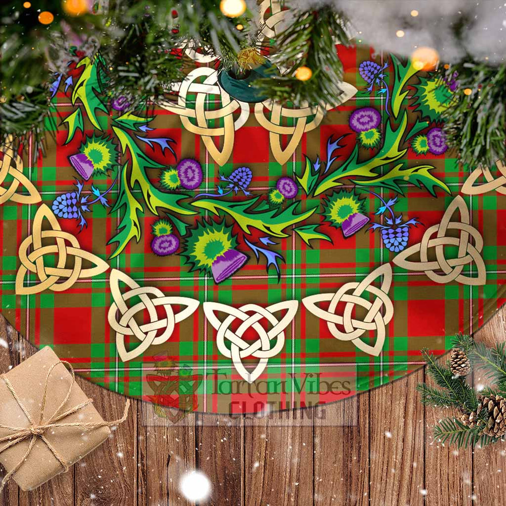 Tartan Vibes Clothing Grierson Tartan Christmas Tree Skirt with Thistle Celtic Knot Style