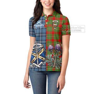Grierson Tartan Women's Polo Shirt Happy St. Andrew's Day Half Tartan Style - Tartan Vibes Clothing