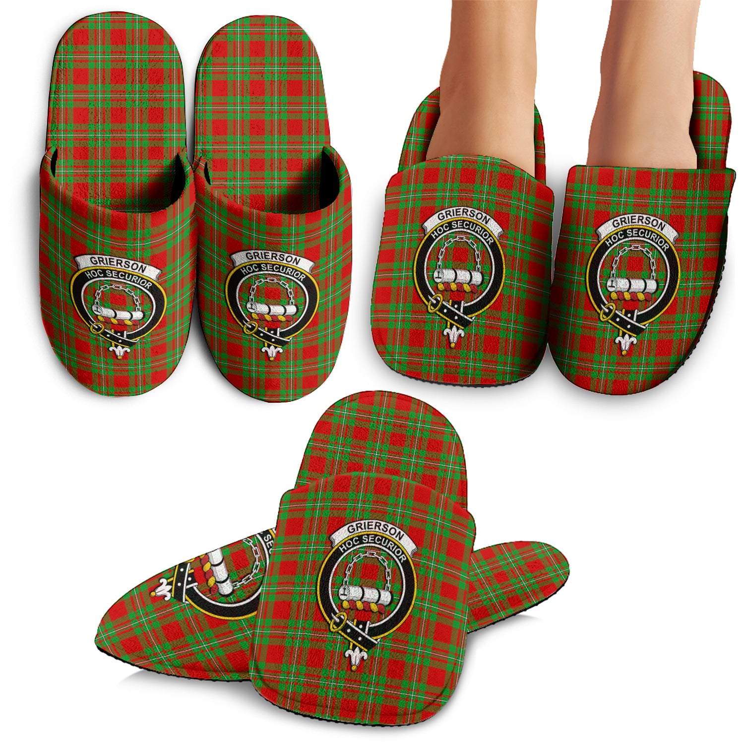 Grierson Tartan Home Slippers with Family Crest - Tartan Vibes Clothing