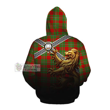 Grierson Crest Tartan Cotton Hoodie with Golden Lion Emblem Celtic Style Pullover Hoodie - Tartan Vibes Clothing