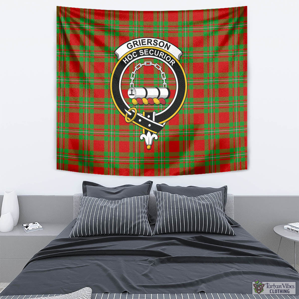 Grierson Tartan Tapestry Wall Hanging and Home Decor for Room with Family Crest - Tartan Vibes Clothing