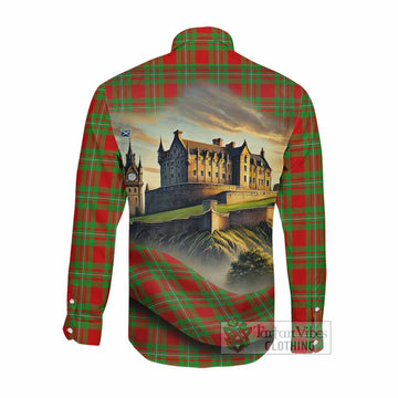 Tartan Vibes Clothing Grierson Tartan Family Crest Long Sleeve Button Shirt with Scottish Ancient Castle Style