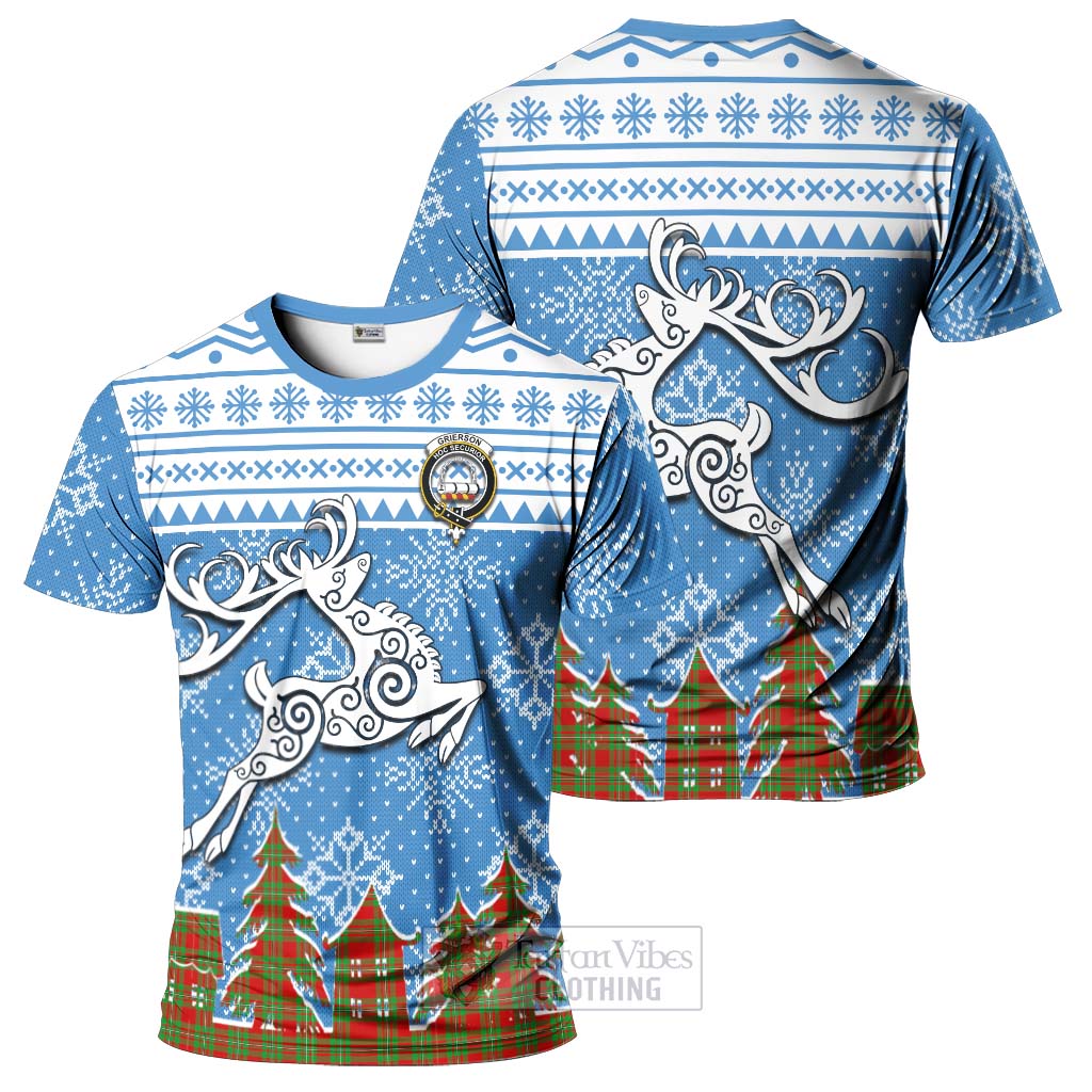Grierson Clan Christmas T-Shirt Celtic Reindeer Style - Tartan Vibes Clothing