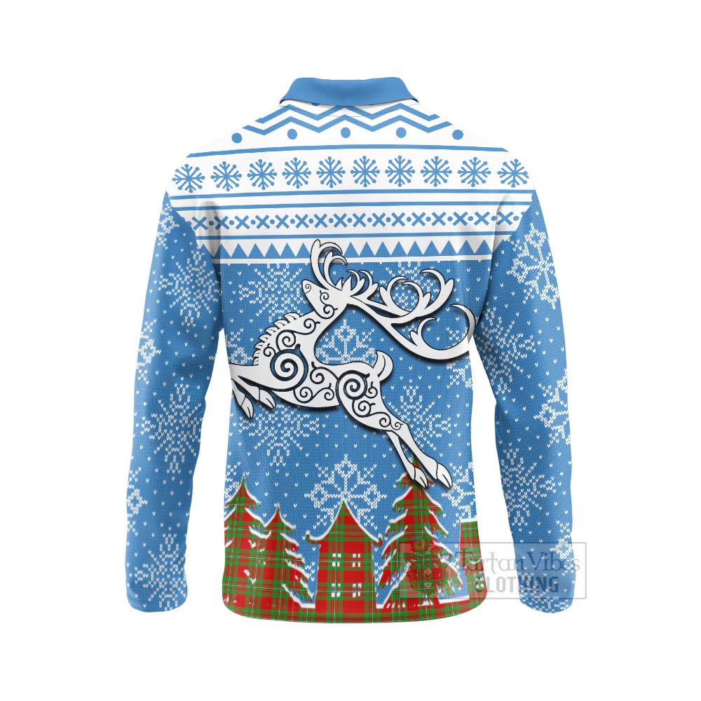 Grierson Clan Christmas Long Sleeve Polo Shirt Celtic Reindeer Style - Tartan Vibes Clothing