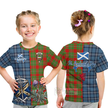Grierson Tartan Kid T-Shirt Happy St. Andrew's Day Half Tartan Style - Tartan Vibes Clothing