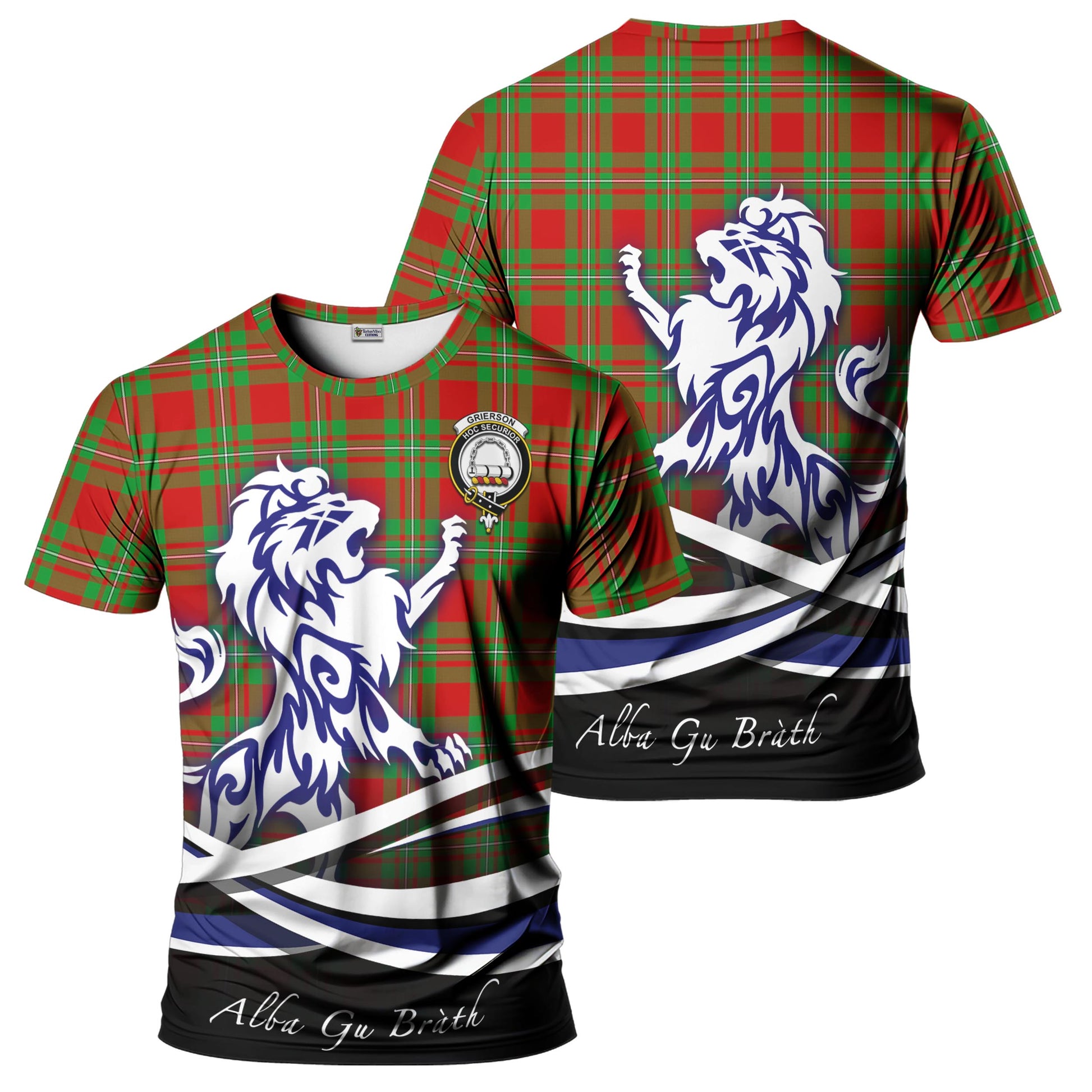 Grierson Tartan T-Shirt with Alba Gu Brath Regal Lion Emblem - Tartan Vibes Clothing