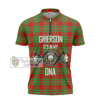 Grierson Tartan Zipper Polo Shirt with Family Crest DNA In Me Style - Tartan Vibes Clothing