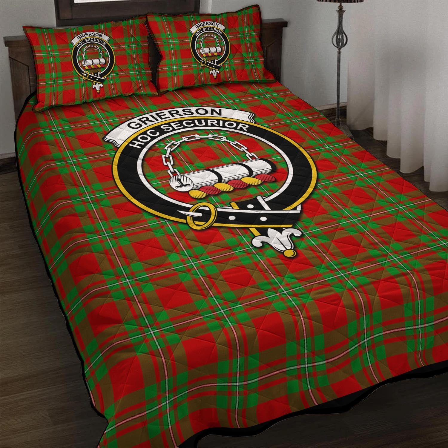 Grierson Tartan Quilt Bed Set with Family Crest - Tartan Vibes Clothing