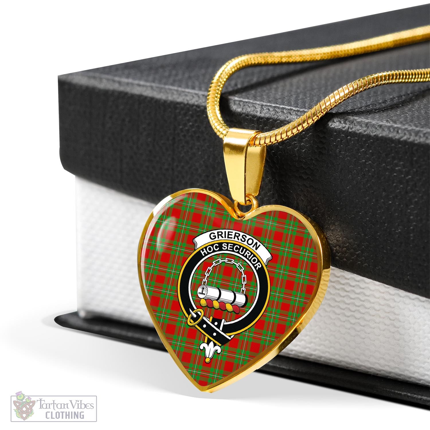 Grierson Tartan Heart Necklace with Family Crest - Tartan Vibes Clothing
