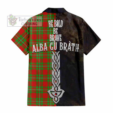 Tartan Vibes Clothing Grierson Tartan Family Crest Short Sleeve Button Shirt Alba Gu Brath Be Brave Lion Ancient Style